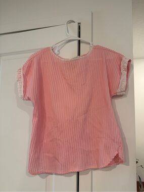 Vintage Miss Kalico California Pink Ribbed Knit Top Sleeves Lace Trim